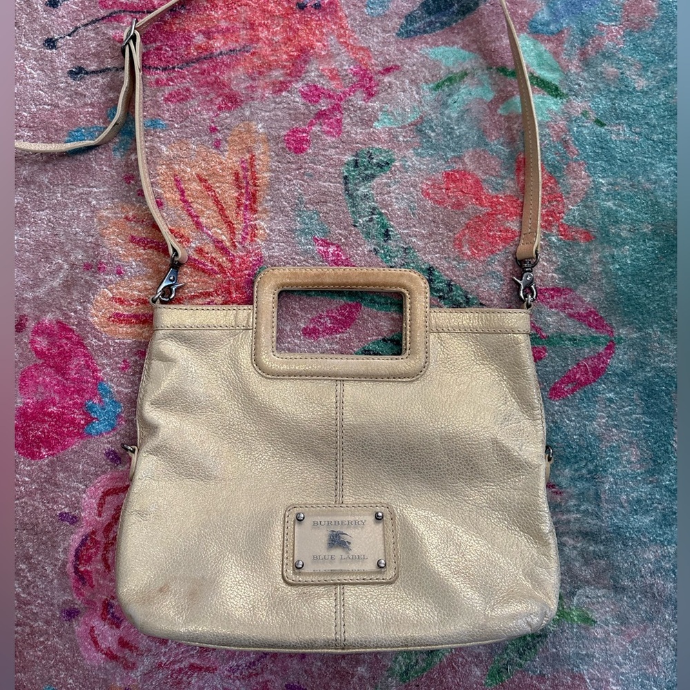 Burberry Blue Label Gold Leather Crossbody Bag with Top Handle